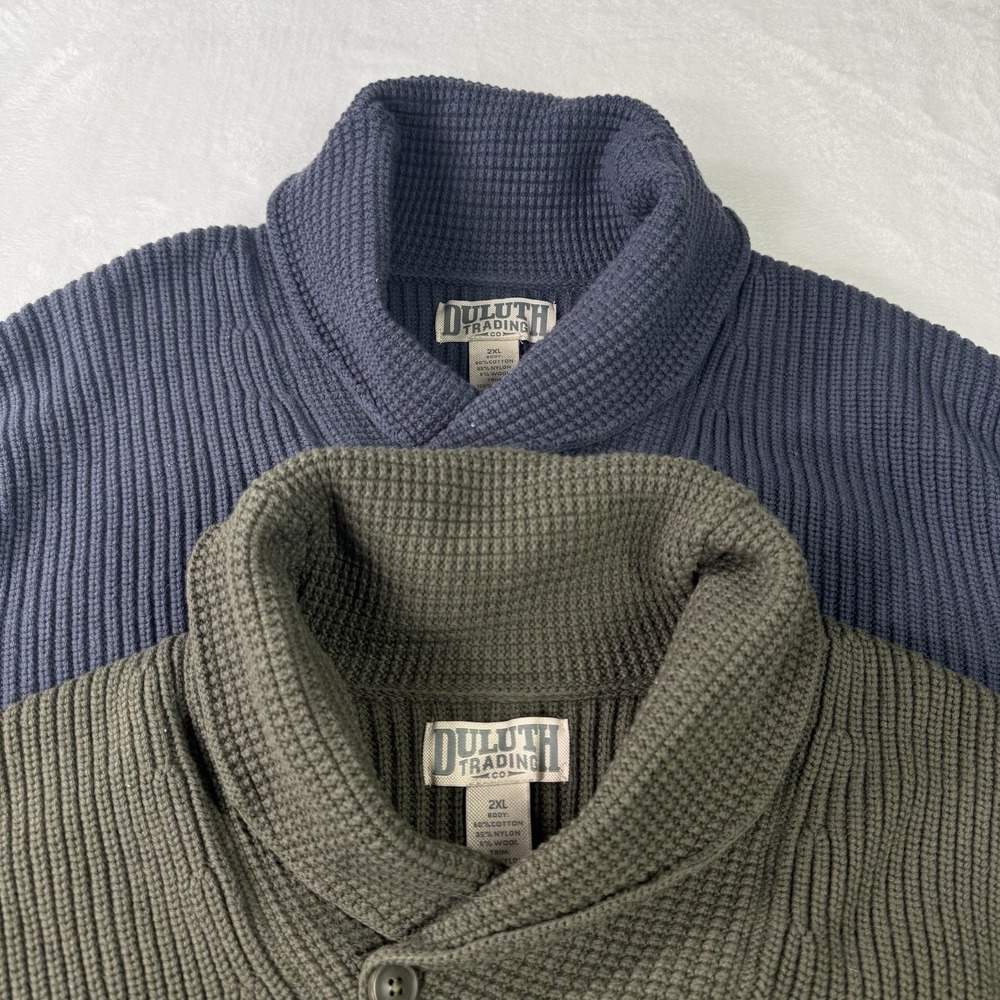 Lot of 2 Duluth Trading Co Sweater Mens 2XL Shawl Collar Cotton Wool Elbow Patch - Picture 2 of 11